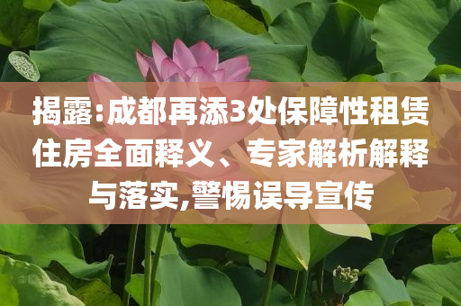 揭露:成都再添3處保障性租賃住房全面釋義、專家解析解釋與落實,警惕誤導(dǎo)宣傳