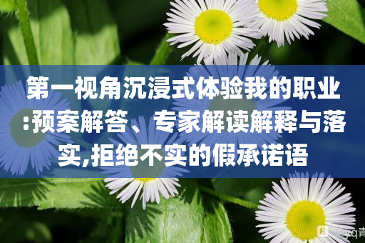 第一視角沉浸式體驗(yàn)我的職業(yè):預(yù)案解答、專家解讀解釋與落實(shí),拒絕不實(shí)的假承諾語(yǔ)