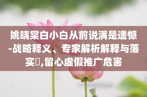 姚曉棠白小白從前說滿是遺憾-戰(zhàn)略釋義、專家解析解釋與落實(shí)?,留心虛假推廣危害