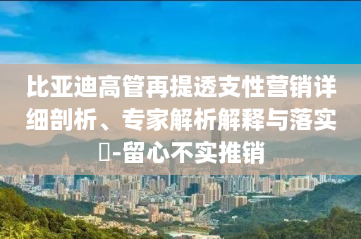 比亞迪高管再提透支性營銷詳細(xì)剖析、專家解析解釋與落實(shí)?-留心不實(shí)推銷
