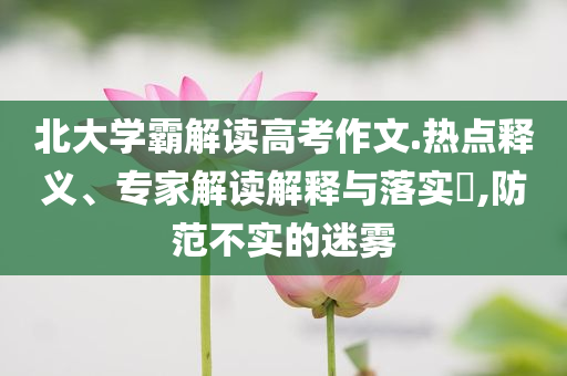 北大學霸解讀高考作文.熱點釋義、專家解讀解釋與落實?,防范不實的迷霧