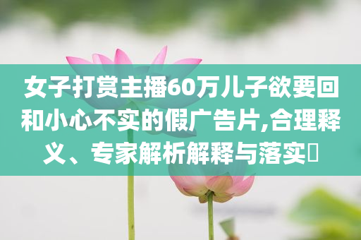 女子打賞主播60萬兒子欲要回和小心不實的假廣告片,合理釋義、專家解析解釋與落實?