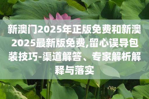 新澳門2025年正版免費和新澳2025最新版免費,留心誤導包裝技巧-渠道解答、專家解析解釋與落實