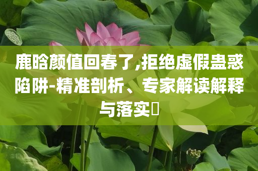鹿晗顏值回春了,拒絕虛假蠱惑陷阱-精準(zhǔn)剖析、專家解讀解釋與落實(shí)?