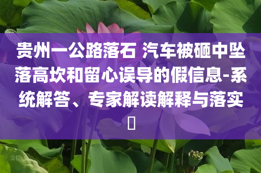 貴州一公路落石 汽車被砸中墜落高坎和留心誤導的假信息-系統(tǒng)解答、專家解讀解釋與落實?