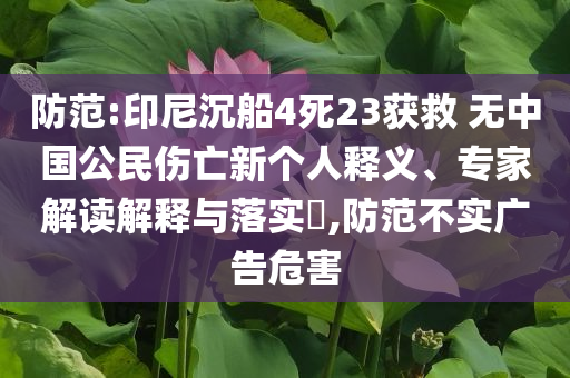 防范:印尼沉船4死23獲救 無中國公民傷亡新個(gè)人釋義、專家解讀解釋與落實(shí)?,防范不實(shí)廣告危害