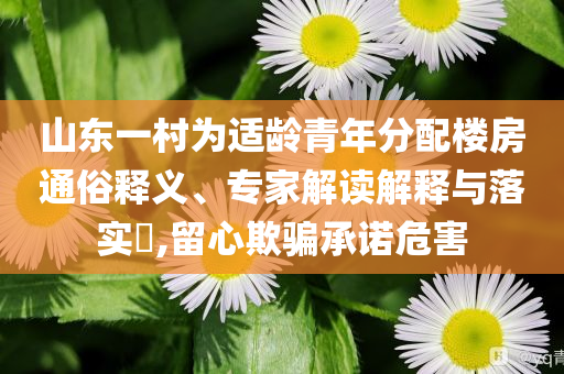 山東一村為適齡青年分配樓房通俗釋義、專家解讀解釋與落實(shí)?,留心欺騙承諾危害