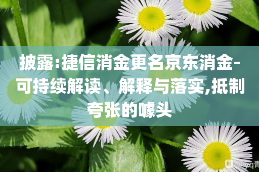 披露:捷信消金更名京東消金-可持續(xù)解讀、解釋與落實,抵制夸張的噱頭