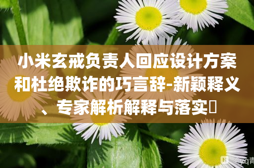 小米玄戒負(fù)責(zé)人回應(yīng)設(shè)計(jì)方案和杜絕欺詐的巧言辭-新穎釋義、專家解析解釋與落實(shí)?