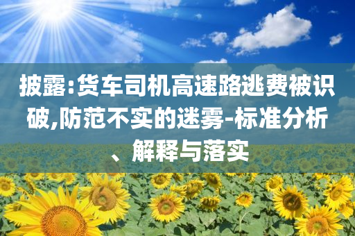 披露:貨車司機(jī)高速路逃費(fèi)被識破,防范不實(shí)的迷霧-標(biāo)準(zhǔn)分析、解釋與落實(shí)
