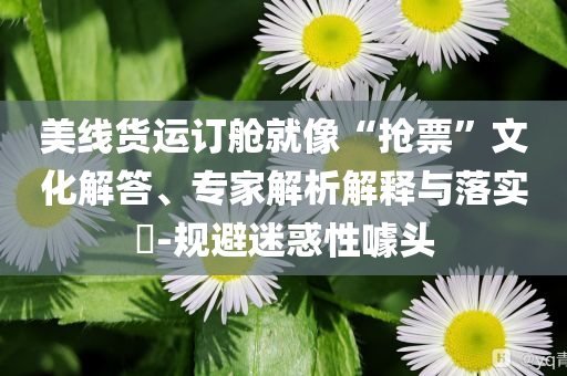 美線貨運訂艙就像“搶票”文化解答、專家解析解釋與落實?-規(guī)避迷惑性噱頭