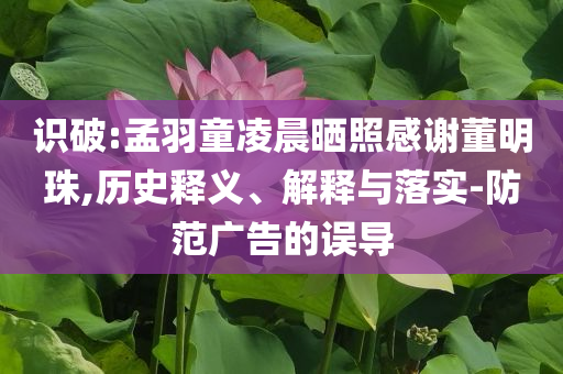 識破:孟羽童凌晨曬照感謝董明珠,歷史釋義、解釋與落實-防范廣告的誤導