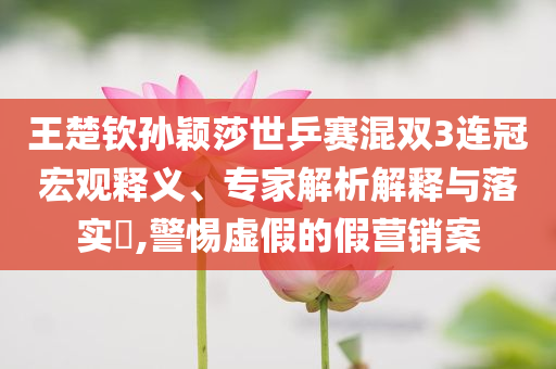 王楚欽孫穎莎世乒賽混雙3連冠宏觀釋義、專家解析解釋與落實?,警惕虛假的假營銷案