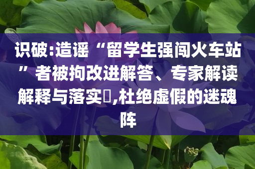 識破:造謠“留學生強闖火車站”者被拘改進解答、專家解讀解釋與落實?,杜絕虛假的迷魂陣