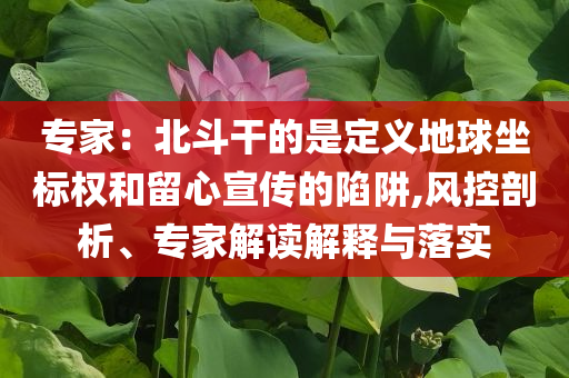 專家：北斗干的是定義地球坐標權(quán)和留心宣傳的陷阱,風(fēng)控剖析、專家解讀解釋與落實