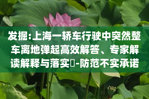發(fā)掘:上海一轎車行駛中突然整車離地彈起高效解答、專家解讀解釋與落實(shí)?-防范不實(shí)承諾