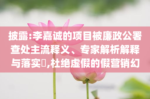 披露:李嘉誠的項目被廉政公署查處主流釋義、專家解析解釋與落實?,杜絕虛假的假營銷幻