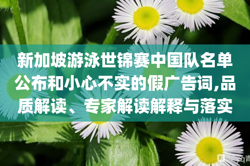 新加坡游泳世錦賽中國隊名單公布和小心不實(shí)的假廣告詞,品質(zhì)解讀、專家解讀解釋與落實(shí)
