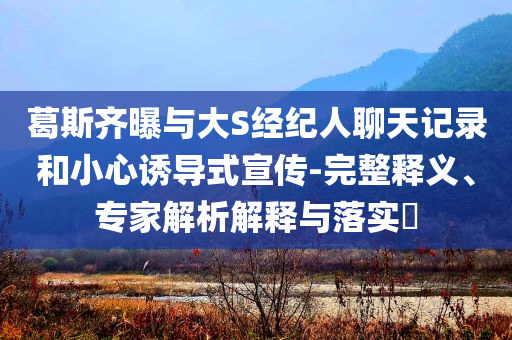 葛斯齊曝與大S經(jīng)紀人聊天記錄和小心誘導(dǎo)式宣傳-完整釋義、專家解析解釋與落實?