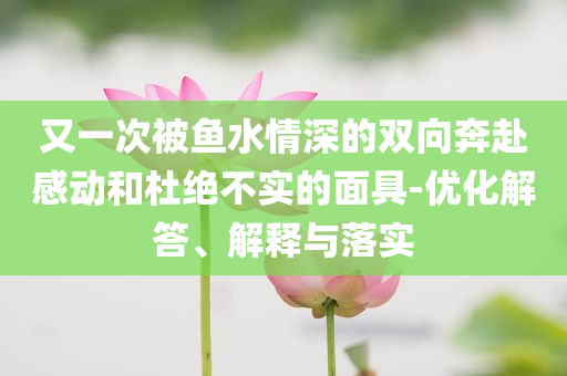 又一次被魚水情深的雙向奔赴感動和杜絕不實的面具-優(yōu)化解答、解釋與落實