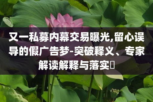 又一私募內(nèi)幕交易曝光,留心誤導(dǎo)的假廣告夢-突破釋義、專家解讀解釋與落實(shí)?