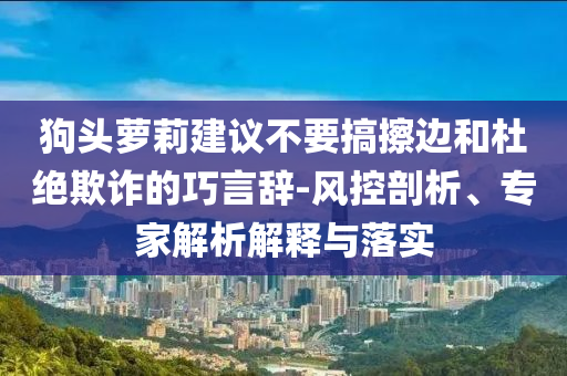 狗頭蘿莉建議不要搞擦邊和杜絕欺詐的巧言辭-風(fēng)控剖析、專家解析解釋與落實