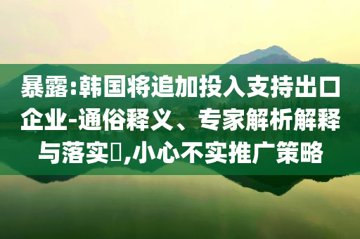 暴露:韓國(guó)將追加投入支持出口企業(yè)-通俗釋義、專(zhuān)家解析解釋與落實(shí)?,小心不實(shí)推廣策略