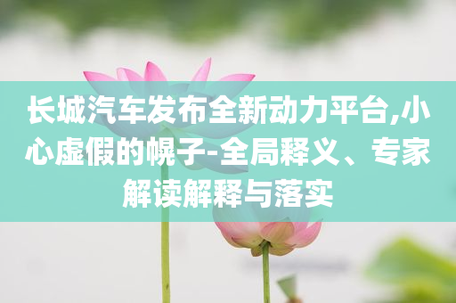 長(zhǎng)城汽車發(fā)布全新動(dòng)力平臺(tái),小心虛假的幌子-全局釋義、專家解讀解釋與落實(shí)