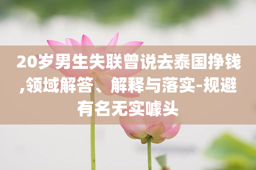 20歲男生失聯(lián)曾說(shuō)去泰國(guó)掙錢(qián),領(lǐng)域解答、解釋與落實(shí)-規(guī)避有名無(wú)實(shí)噱頭