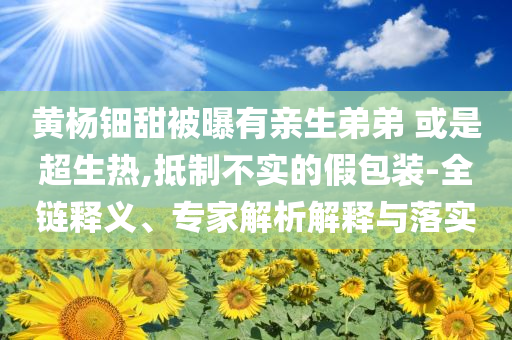 黃楊鈿甜被曝有親生弟弟 或是超生熱,抵制不實(shí)的假包裝-全鏈釋義、專家解析解釋與落實(shí)