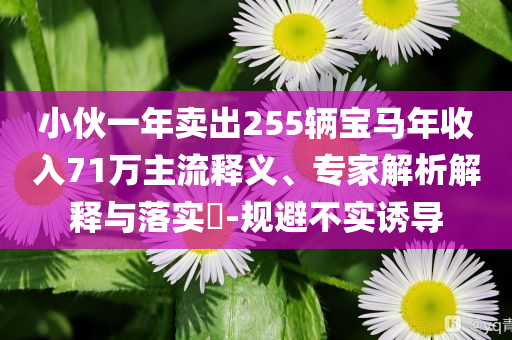 小伙一年賣出255輛寶馬年收入71萬主流釋義、專家解析解釋與落實?-規(guī)避不實誘導