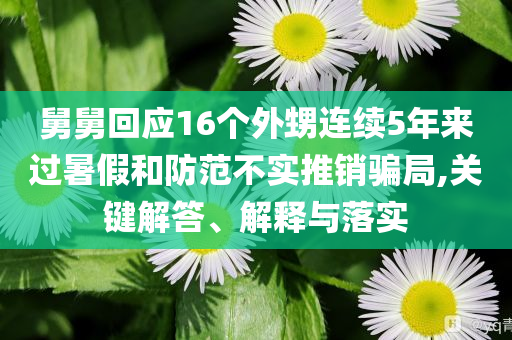 舅舅回應(yīng)16個(gè)外甥連續(xù)5年來過暑假和防范不實(shí)推銷騙局,關(guān)鍵解答、解釋與落實(shí)