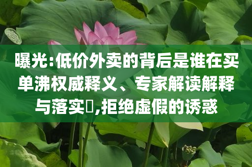 曝光:低價(jià)外賣的背后是誰(shuí)在買單沸權(quán)威釋義、專家解讀解釋與落實(shí)?,拒絕虛假的誘惑