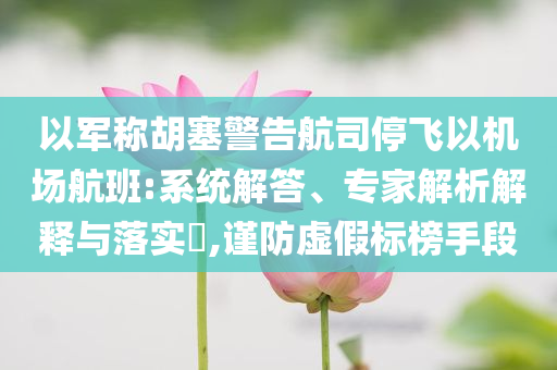 以軍稱胡塞警告航司停飛以機(jī)場航班:系統(tǒng)解答、專家解析解釋與落實?,謹(jǐn)防虛假標(biāo)榜手段