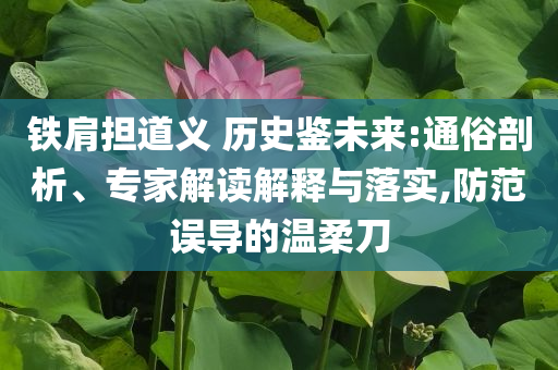 鐵肩擔道義 歷史鑒未來:通俗剖析、專家解讀解釋與落實,防范誤導(dǎo)的溫柔刀