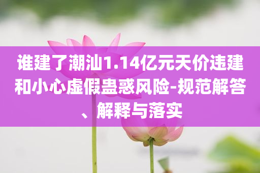 誰建了潮汕1.14億元天價違建和小心虛假蠱惑風(fēng)險-規(guī)范解答、解釋與落實