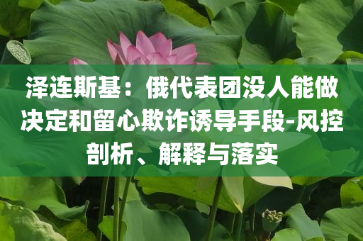 澤連斯基：俄代表團(tuán)沒(méi)人能做決定和留心欺詐誘導(dǎo)手段-風(fēng)控剖析、解釋與落實(shí)