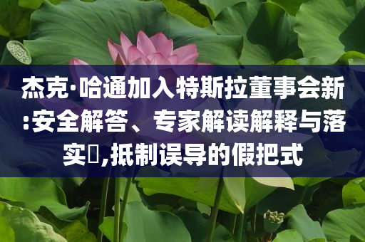 杰克·哈通加入特斯拉董事會(huì)新:安全解答、專家解讀解釋與落實(shí)?,抵制誤導(dǎo)的假把式